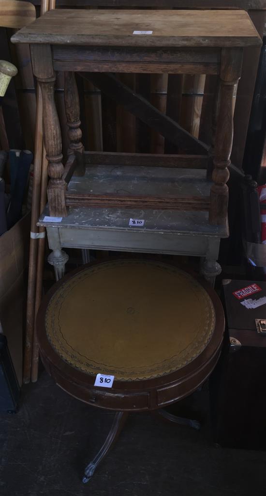 Drum table, painted side table & oak stool